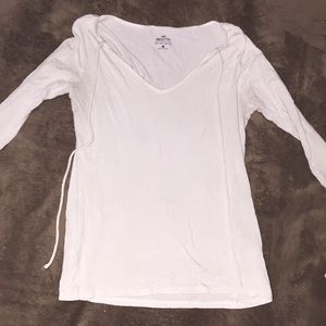 White Long Sleeve Shirt with ties in the front